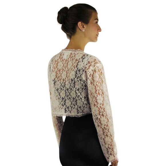 Long Sleeve Dressy Lace Cropped Bolero Shrug Jacket - Picture 3 of 5